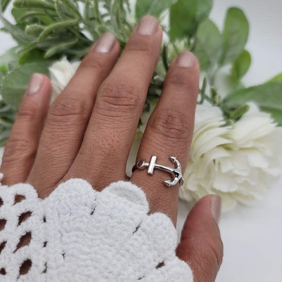 ♥️ SIDEWAY ANCHOR STERLING SILVER RING - Picture 6 of 8
